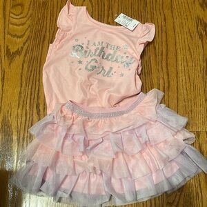 NWT The Children’s Place pink “I am the birthday girl” shirt and tutu set